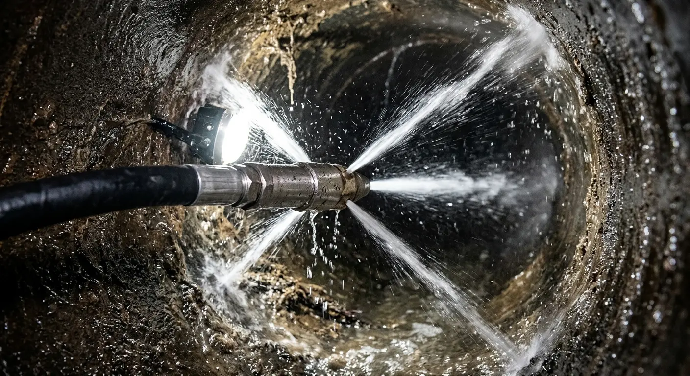 High-pressure hydro jetting nozzle cleaning sewer pipe for Sewer Cleanout in Crest Hill